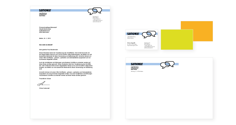 Atelier Leuthold Grafikdesign: Kunden - Samowar, 
jugendberatung 
suchtprävention 
bezirk meilen - Briefschaft Samowar Meilen