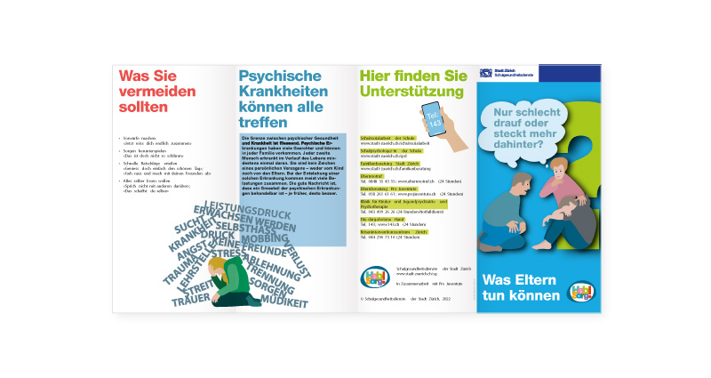 Atelier Leuthold Grafikdesign: Kunden - Schulgesundheitsdienste
der stadt zürich - Folder Schulgesundheitsdienste 2022