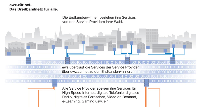 Atelier Leuthold Grafikdesign: Portfolio - Illustration - Schema ewz Breitbandnetz