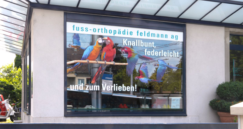 Atelier Leuthold Grafikdesign: Portfolio - Ausstellung - Schaufenster Fussorthopädie Feldmann