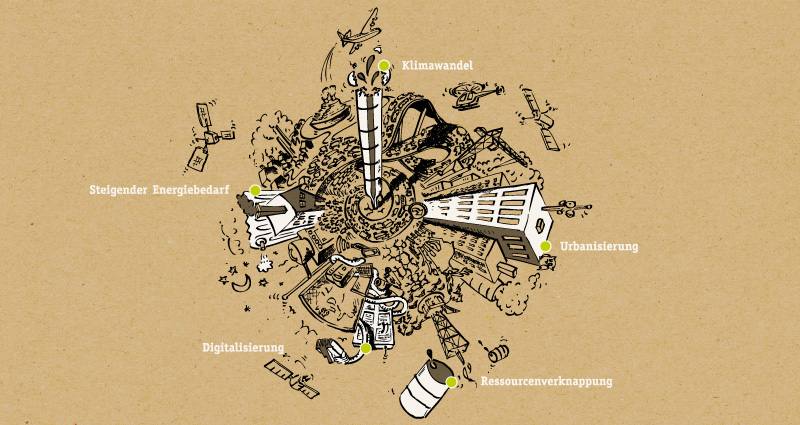 Atelier Leuthold Grafikdesign: Portfolio - Sitemap	 - illustration ewz nachhaltigkeitsbericht 2014 - Illustration ewz Nachhaltigkeitsbericht 2014