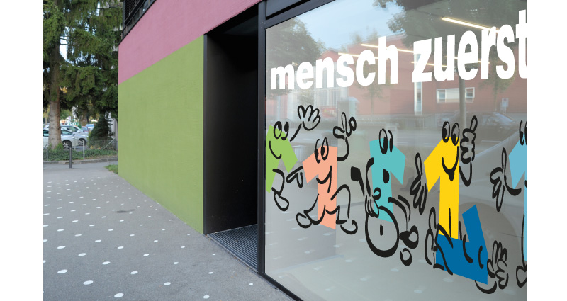 Atelier Leuthold Grafikdesign: Kunden - Mensch zuerst – 
people first schweiz - Illustration Mench zuerst