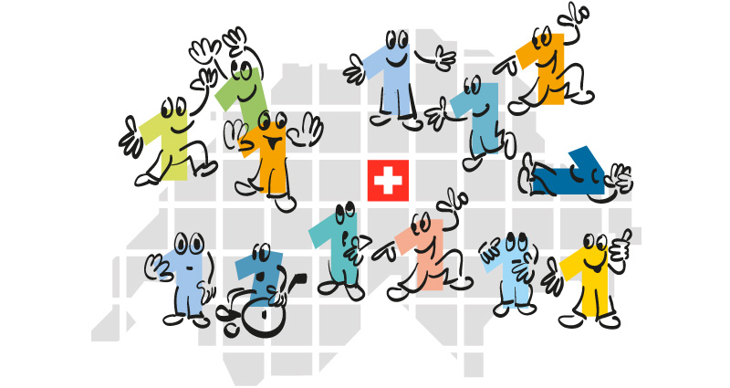 Atelier Leuthold Grafikdesign: Kunden - Mensch zuerst – 
people first schweiz - Illustration Mench zuerst