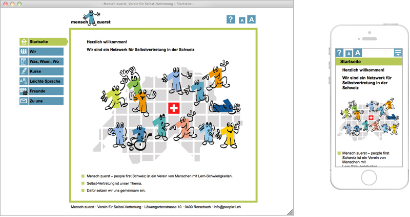 Atelier Leuthold Grafik schön und schnell und gut: INTERNET Website Mensch zurest - people first Schweiz Mensch zuerst – people first Schweiz