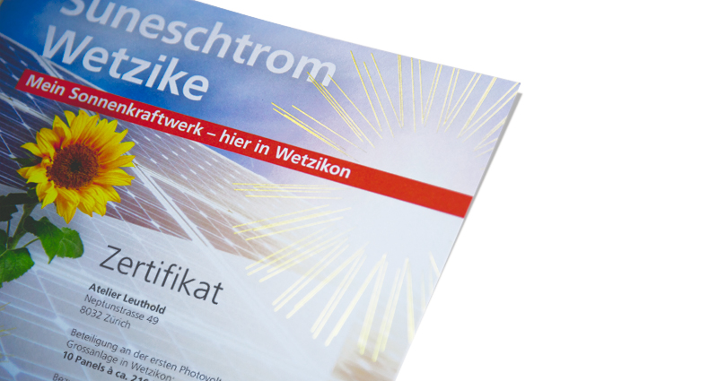 Atelier Leuthold Grafik schön und schnell und gut: CORPORATE PUBLISHING Kampagne Suneschtrom Wetzike, Stadtwerke Wetzikon 