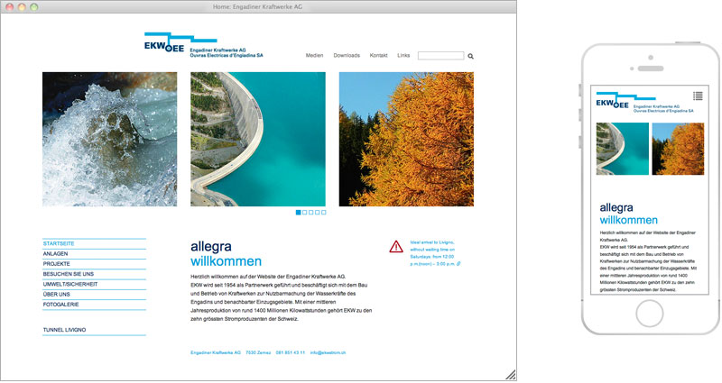 Atelier Leuthold Grafikdesign: Kunden - Engadiner kraftwerke - Website Engadiner Kraftwerke