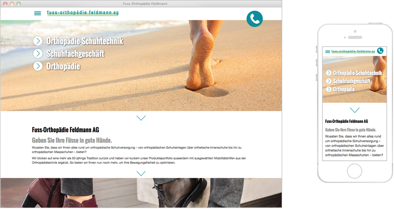 Atelier Leuthold Grafikdesign: Portfolio -  - Webseite Fussorthopädie Feldmann