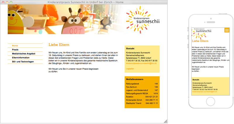 Atelier Leuthold Grafikdesign: Kunden - Kinderarztpraxis sunneschii - Website Kinderarztpraxis sunneschii