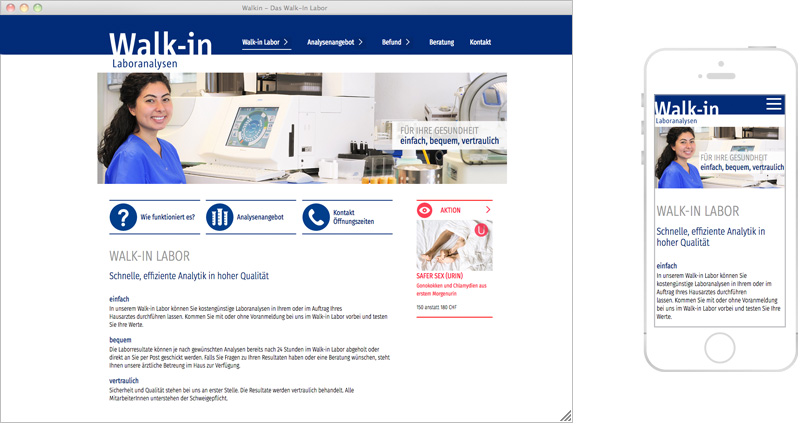 Atelier Leuthold Grafikdesign: Kunden - Walk-in
laboranalysen - Website Walk-in Laboranalysen