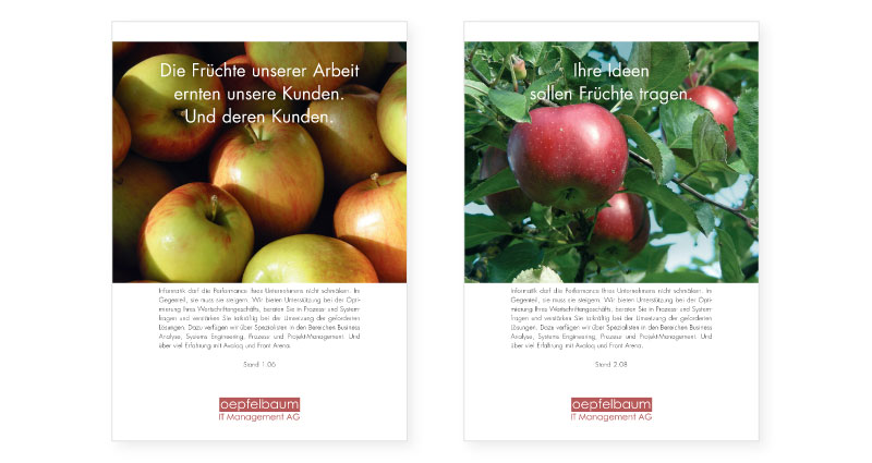 Atelier Leuthold Grafikdesign: Kunden - Oepfelbaum 
it management ag - Inserate oepfelbaum FinanceForum